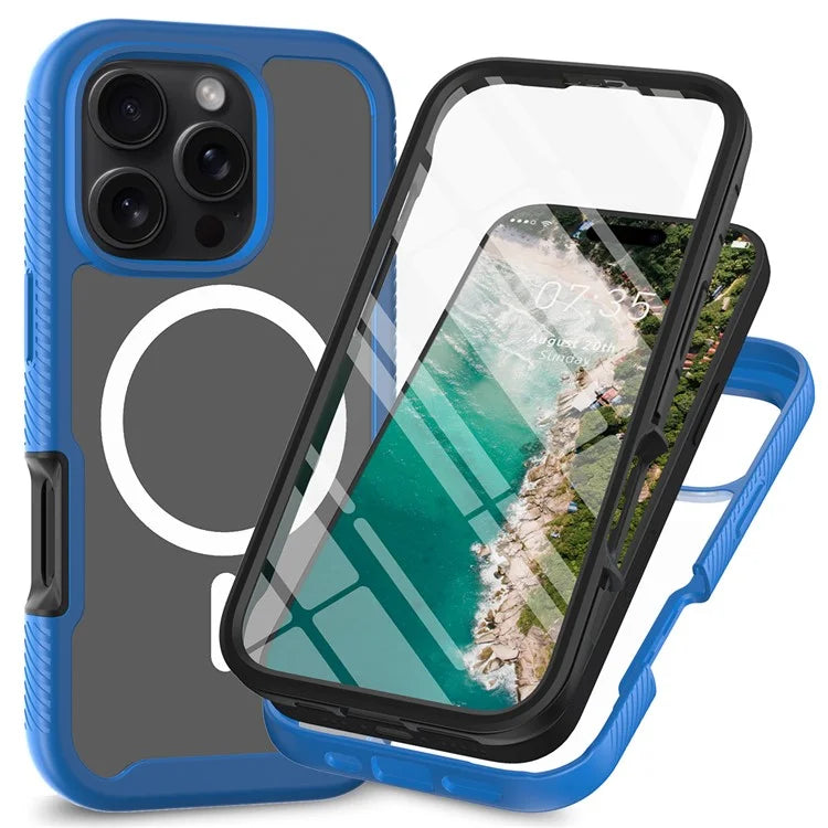 For iPhone 16 Pro Max Magnetic Case PC+TPU Phone Cover with PET Screen Film All-Around Protection