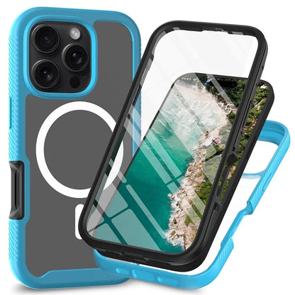 For iPhone 16 Pro Max Magnetic Case PC+TPU Phone Cover with PET Screen Film All-Around Protection