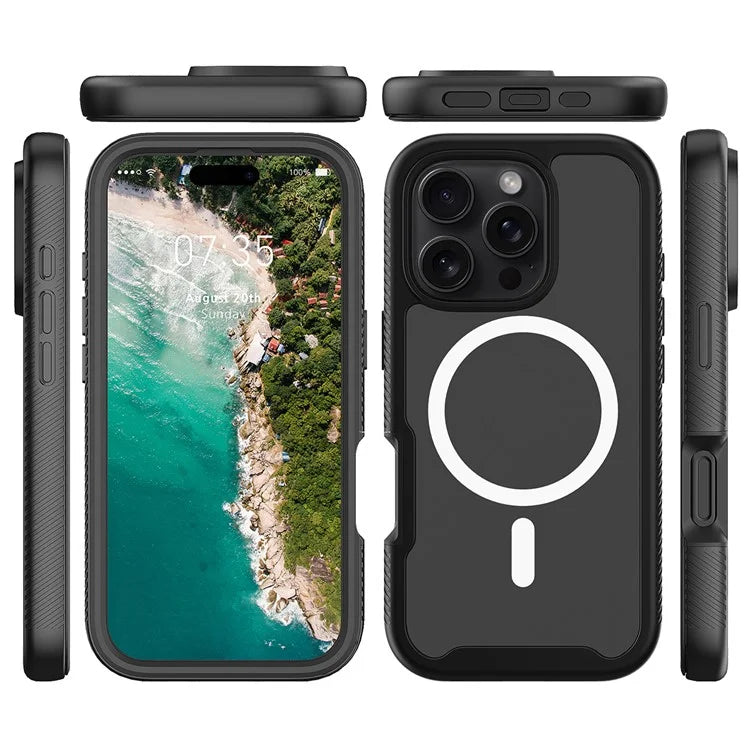 For iPhone 16 Pro Max Magnetic Case PC+TPU Phone Cover with PET Screen Film All-Around Protection