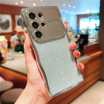 For Samsung Galaxy S24 Ultra Case Electroplating Curly Frame TPU Glitter Phone Cover Large Window