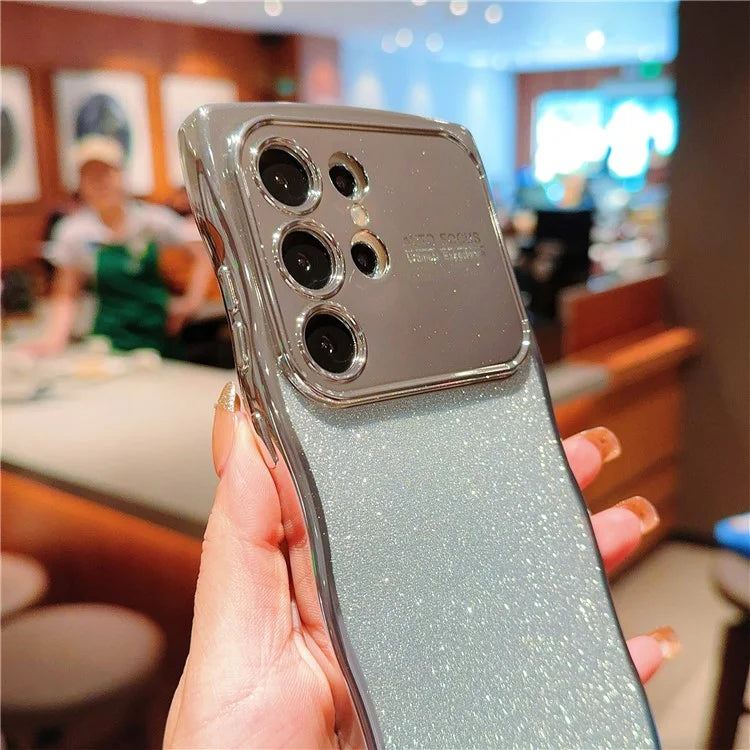 For Samsung Galaxy S24 Ultra Case Electroplating Curly Frame TPU Glitter Phone Cover Large Window