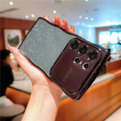 For Samsung Galaxy S24 Ultra Case Electroplating Curly Frame TPU Glitter Phone Cover Large Window