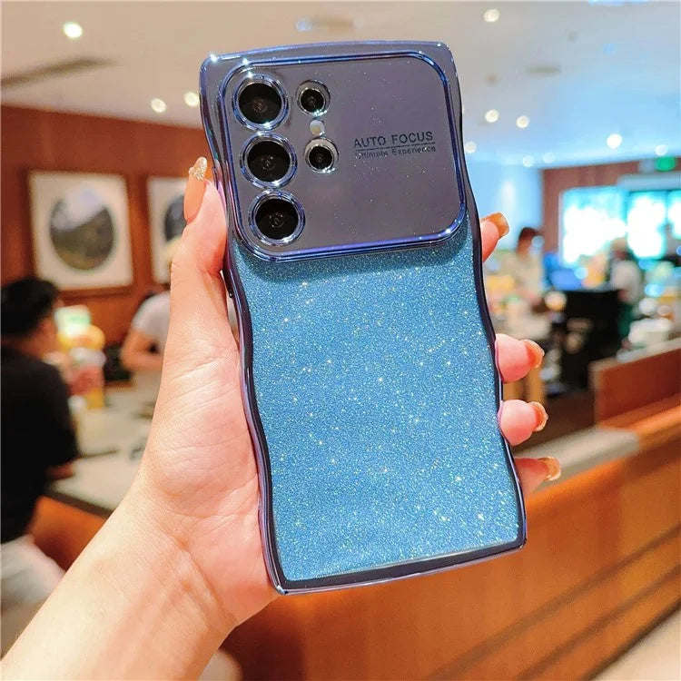 For Samsung Galaxy S24 Ultra Case Electroplating Curly Frame TPU Glitter Phone Cover Large Window