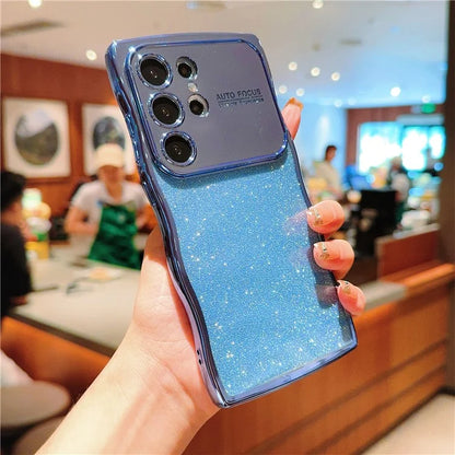 For Samsung Galaxy S24 Ultra Case Electroplating Curly Frame TPU Glitter Phone Cover Large Window