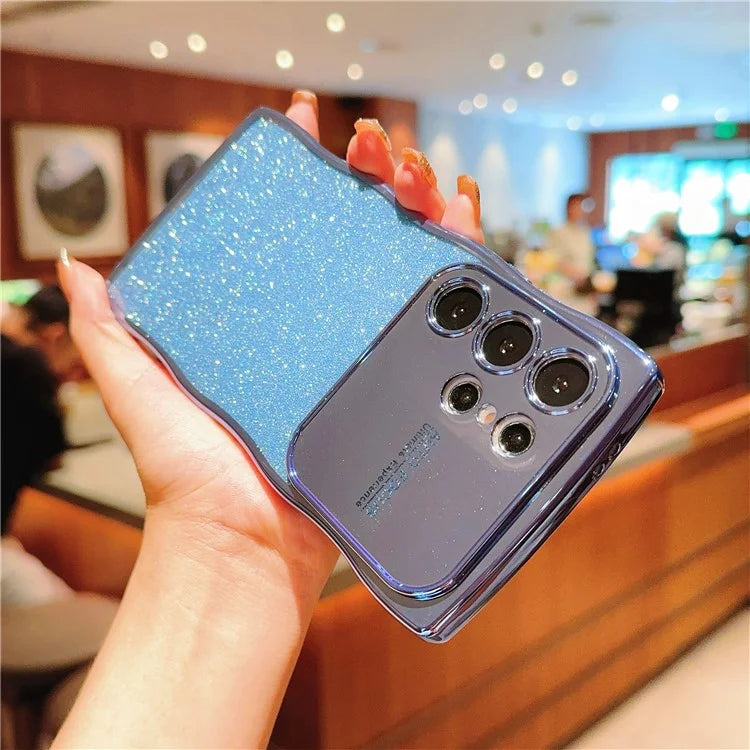 For Samsung Galaxy S24 Ultra Case Electroplating Curly Frame TPU Glitter Phone Cover Large Window