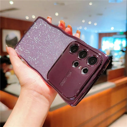 For Samsung Galaxy S24 Ultra Case Electroplating Curly Frame TPU Glitter Phone Cover Large Window