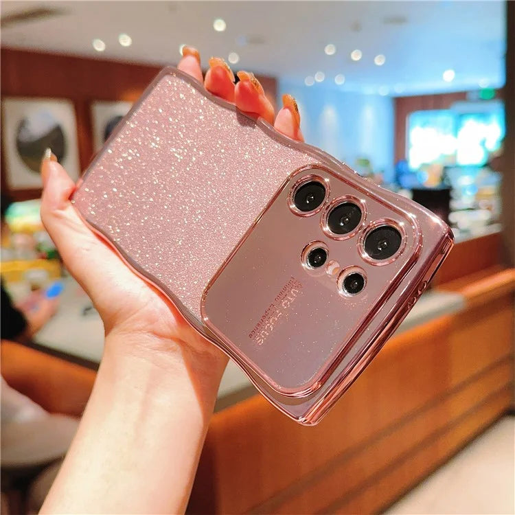 For Samsung Galaxy S24 Ultra Case Electroplating Curly Frame TPU Glitter Phone Cover Large Window
