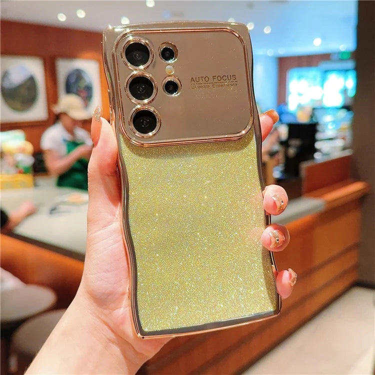 For Samsung Galaxy S24 Ultra Case Electroplating Curly Frame TPU Glitter Phone Cover Large Window