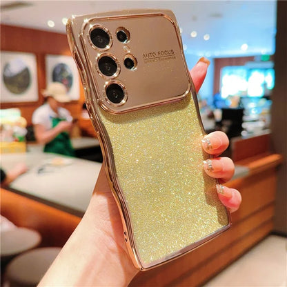 For Samsung Galaxy S24 Ultra Case Electroplating Curly Frame TPU Glitter Phone Cover Large Window