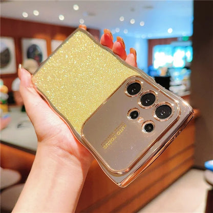 For Samsung Galaxy S24 Ultra Case Electroplating Curly Frame TPU Glitter Phone Cover Large Window