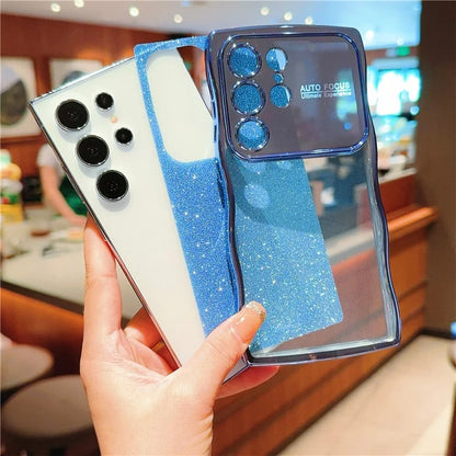 For Samsung Galaxy S24 Ultra Case Electroplating Curly Frame TPU Glitter Phone Cover Large Window