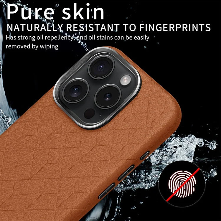For iPhone 16 Pro Max Case Imprinted Anti-Fingerprint PU+TPU Phone Cover with Metal Buttons