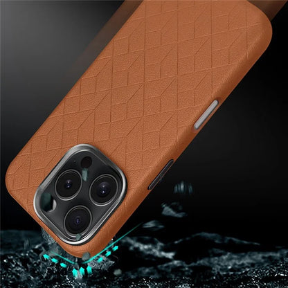 For iPhone 16 Pro Max Case Imprinted Anti-Fingerprint PU+TPU Phone Cover with Metal Buttons