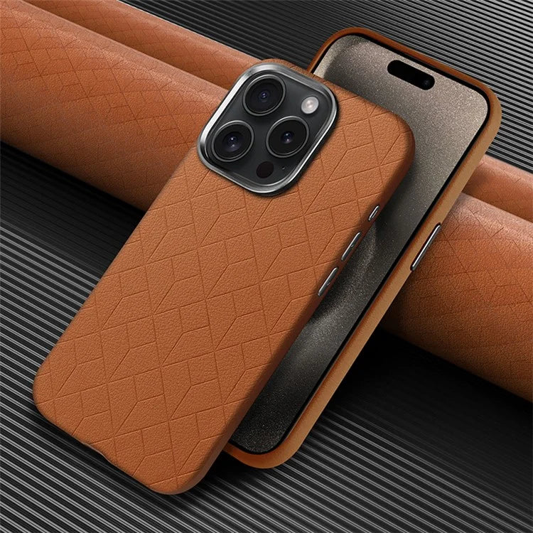 For iPhone 16 Pro Max Case Imprinted Anti-Fingerprint PU+TPU Phone Cover with Metal Buttons
