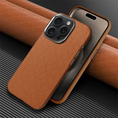 For iPhone 16 Pro Max Case Imprinted Anti-Fingerprint PU+TPU Phone Cover with Metal Buttons