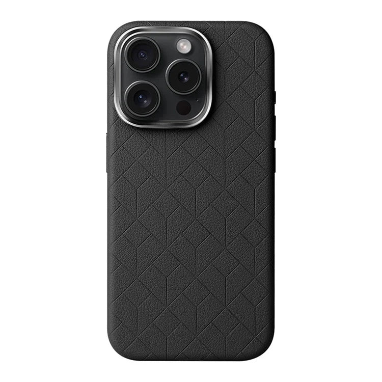 For iPhone 16 Pro Max Case Imprinted Anti-Fingerprint PU+TPU Phone Cover with Metal Buttons