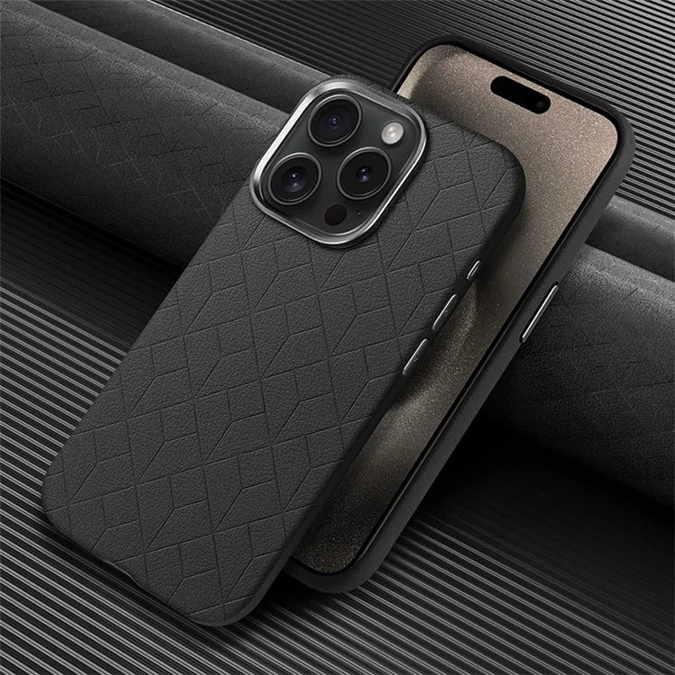 For iPhone 16 Pro Max Case Imprinted Anti-Fingerprint PU+TPU Phone Cover with Metal Buttons