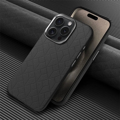 For iPhone 16 Pro Max Case Imprinted Anti-Fingerprint PU+TPU Phone Cover with Metal Buttons