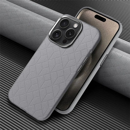 For iPhone 16 Pro Max Case Imprinted Anti-Fingerprint PU+TPU Phone Cover with Metal Buttons