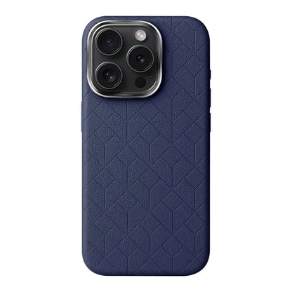 For iPhone 16 Pro Max Case Imprinted Anti-Fingerprint PU+TPU Phone Cover with Metal Buttons