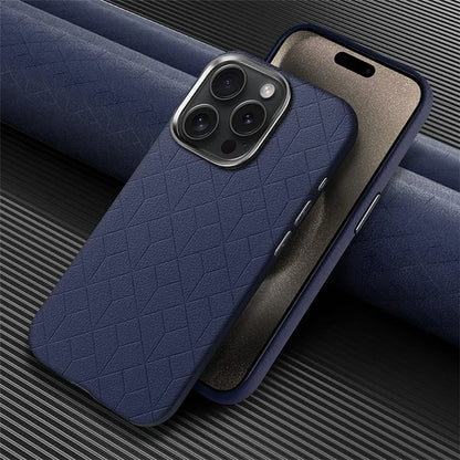 For iPhone 16 Pro Max Case Imprinted Anti-Fingerprint PU+TPU Phone Cover with Metal Buttons