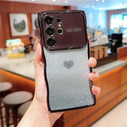For Samsung Galaxy S24 Ultra Case Love Heart Gradient Glitter TPU Phone Cover Electroplating Curly Frame