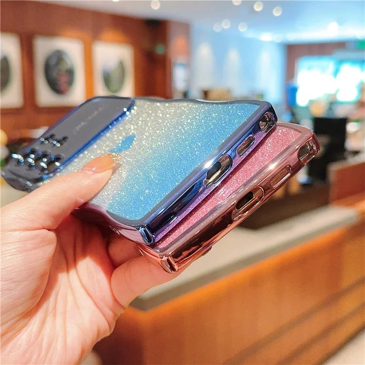 For Samsung Galaxy S24 Ultra Case Love Heart Gradient Glitter TPU Phone Cover Electroplating Curly Frame