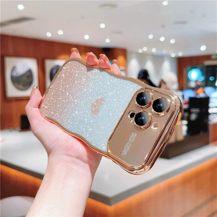 For iPhone 16 Pro Case Love Heart Gradient Glitter TPU Phone Cover Electroplating Curly Frame