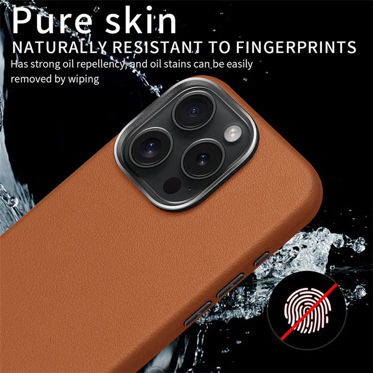 For iPhone 16 Pro Max Case Anti-Drop PU+TPU Phone Cover with Metal Buttons, Metal Lens Frame
