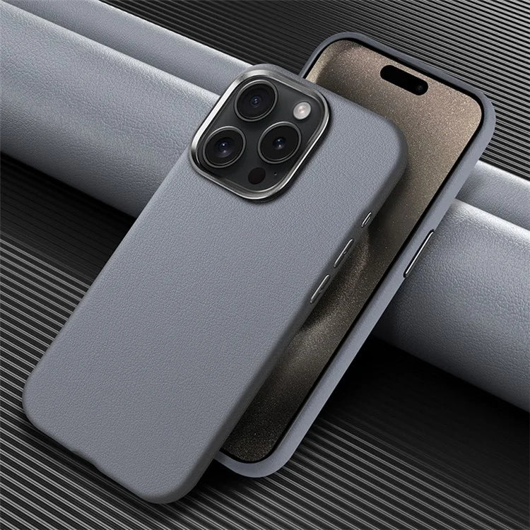 For iPhone 16 Pro Max Case Anti-Drop PU+TPU Phone Cover with Metal Buttons, Metal Lens Frame