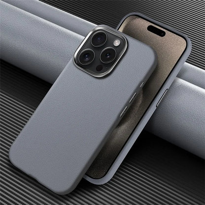 For iPhone 16 Pro Max Case Anti-Drop PU+TPU Phone Cover with Metal Buttons, Metal Lens Frame