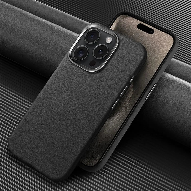 For iPhone 16 Pro Max Case Anti-Drop PU+TPU Phone Cover with Metal Buttons, Metal Lens Frame