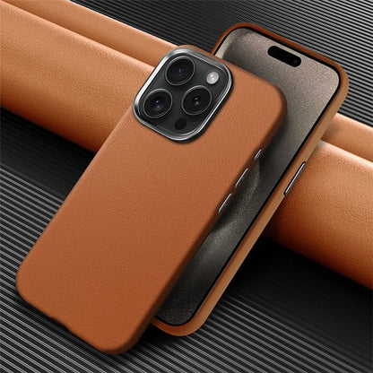 For iPhone 16 Pro Max Case Anti-Drop PU+TPU Phone Cover with Metal Buttons, Metal Lens Frame