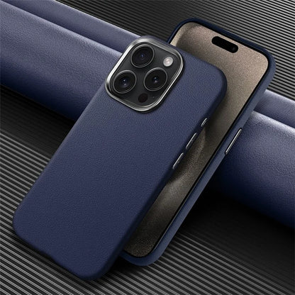 For iPhone 16 Pro Max Case Anti-Drop PU+TPU Phone Cover with Metal Buttons, Metal Lens Frame
