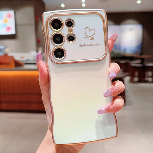 For Samsung Galaxy S24 Ultra Case Curly Shape Love Heart TPU Phone Cover Iridescent Gradient