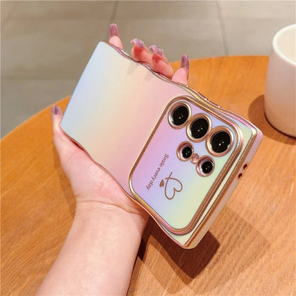 For Samsung Galaxy S24 Ultra Case Curly Shape Love Heart TPU Phone Cover Iridescent Gradient