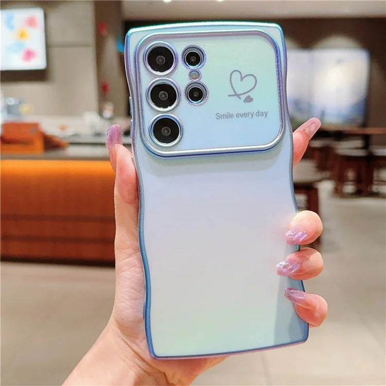 For Samsung Galaxy S24 Ultra Case Curly Shape Love Heart TPU Phone Cover Iridescent Gradient