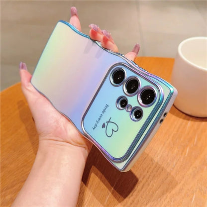 For Samsung Galaxy S24 Ultra Case Curly Shape Love Heart TPU Phone Cover Iridescent Gradient