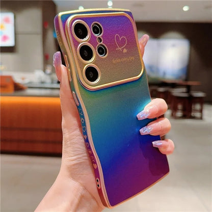 For Samsung Galaxy S24 Ultra Case Curly Shape Love Heart TPU Phone Cover Iridescent Gradient