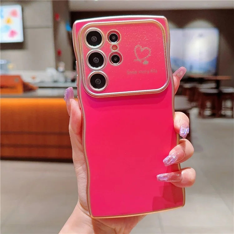 For Samsung Galaxy S24 Ultra Case Curly Shape Love Heart TPU Phone Cover Iridescent Gradient