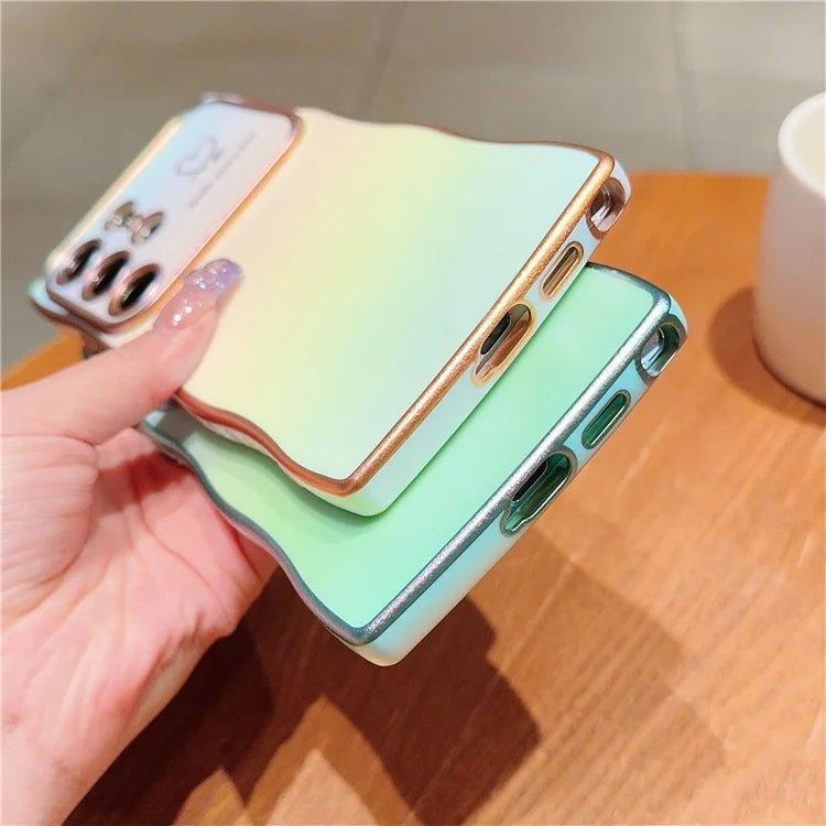 For Samsung Galaxy S24 Ultra Case Curly Shape Love Heart TPU Phone Cover Iridescent Gradient