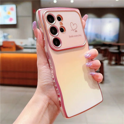 For Samsung Galaxy S24 Ultra Case Curly Shape Love Heart TPU Phone Cover Iridescent Gradient