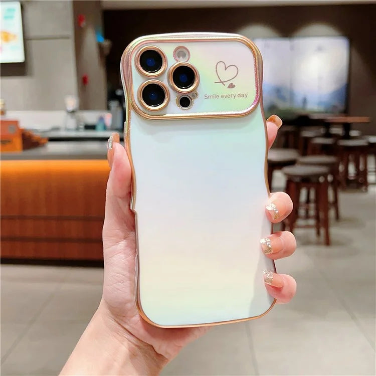 For iPhone 16 Pro Case Curly Shape Love Heart TPU Phone Cover Iridescent Gradient