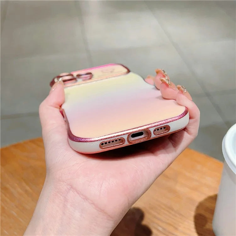 For iPhone 16 Pro Case Curly Shape Love Heart TPU Phone Cover Iridescent Gradient