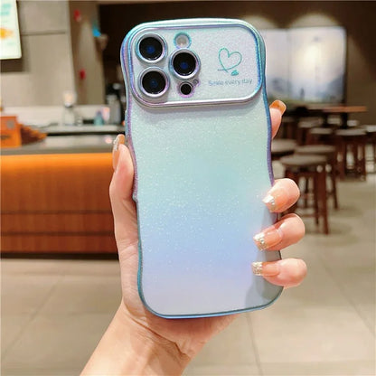 For iPhone 16 Pro Case Curly Shape Love Heart TPU Phone Cover Iridescent Gradient