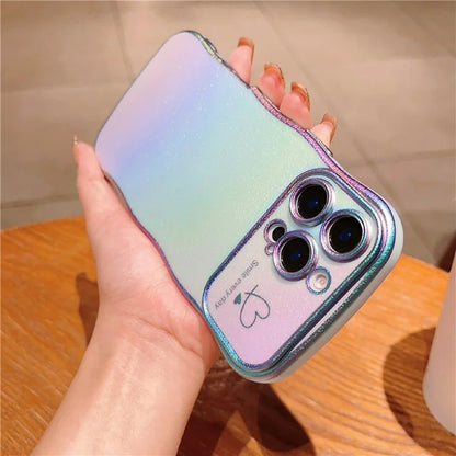 For iPhone 16 Pro Case Curly Shape Love Heart TPU Phone Cover Iridescent Gradient