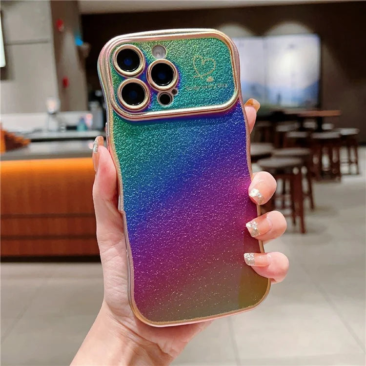 For iPhone 16 Pro Case Curly Shape Love Heart TPU Phone Cover Iridescent Gradient