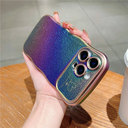 For iPhone 16 Pro Case Curly Shape Love Heart TPU Phone Cover Iridescent Gradient