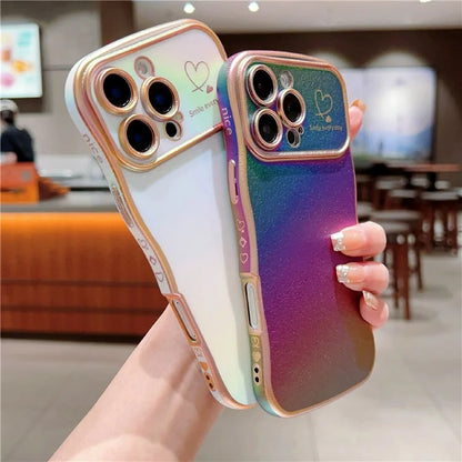 For iPhone 16 Pro Case Curly Shape Love Heart TPU Phone Cover Iridescent Gradient