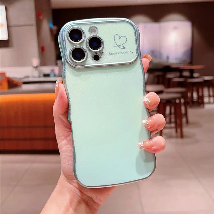 For iPhone 16 Pro Case Curly Shape Love Heart TPU Phone Cover Iridescent Gradient